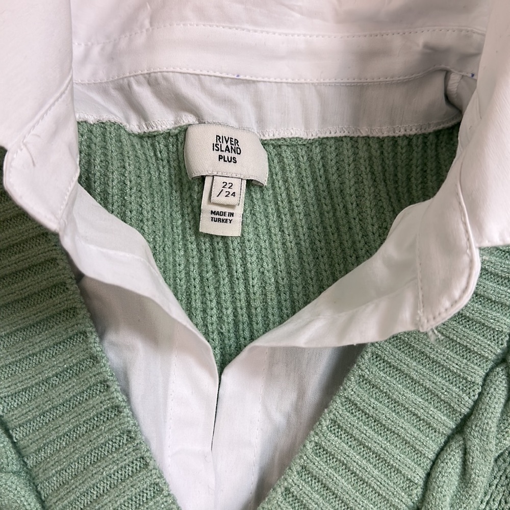River Island Plus hybrid sweater with bobble sleeve in green - Picture 7 of 7